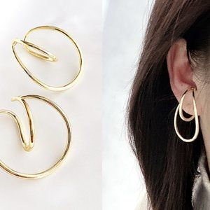 Hook On/ Clip On Earrings - Gold Large Hoops